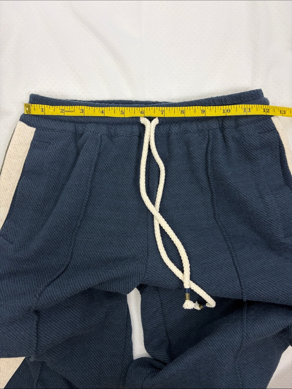 Faherty Legend Lounge Track Pants XS Navy Organic Cotton Wide Leg Side Stripe - Picture 11 of 16